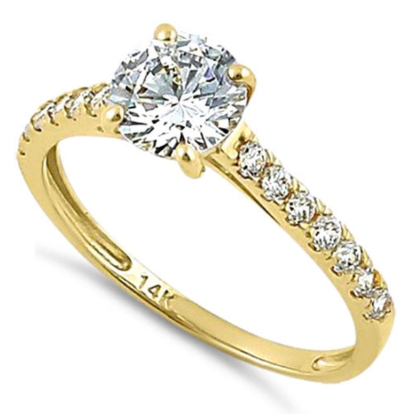 - Solid 14K Yellow Gold Solitaire Round Clear CZ Engagement Ring - Picture 4 of 4